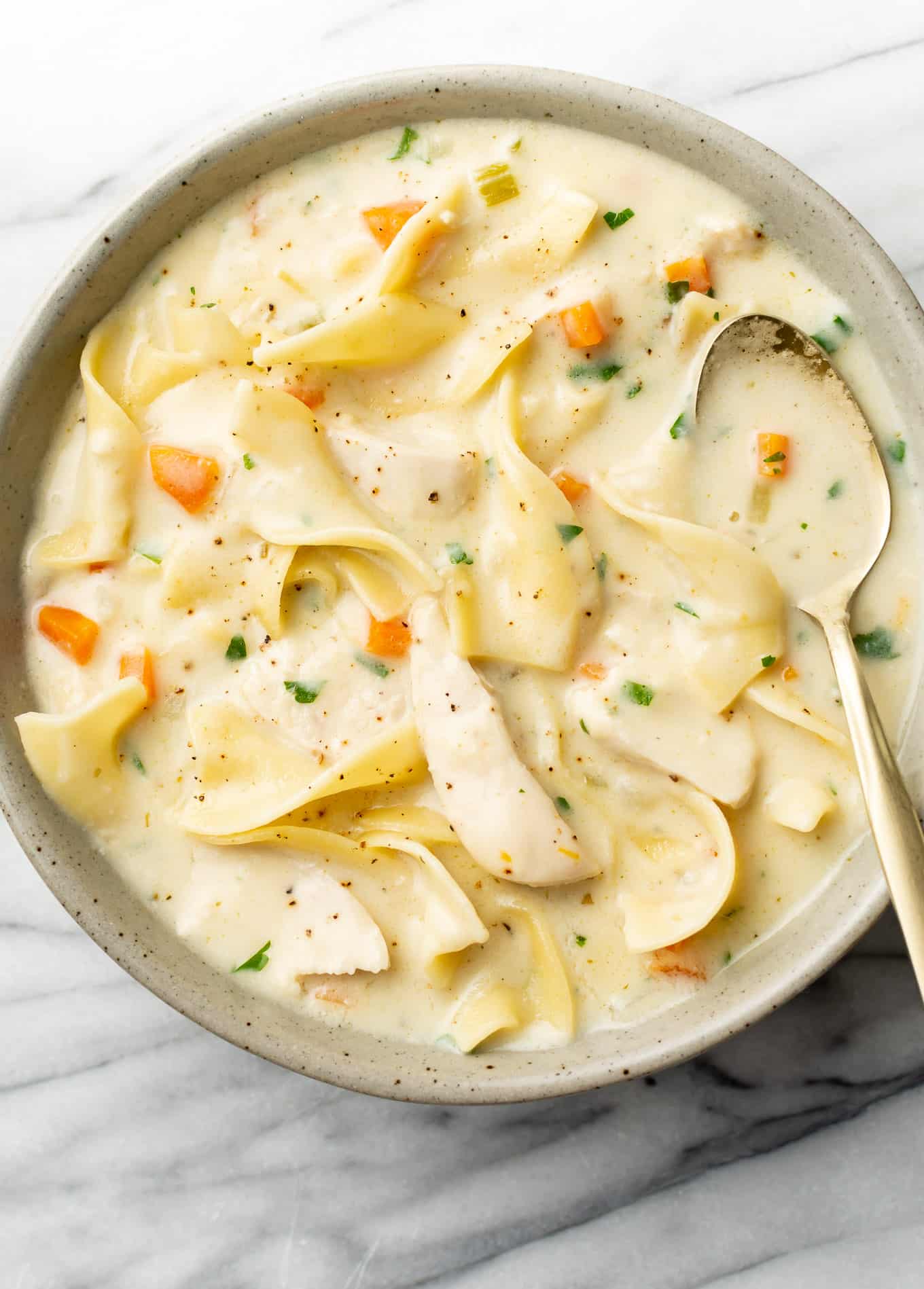Creamy Lemon Chicken Noodle Soup - Gimme Some Oven