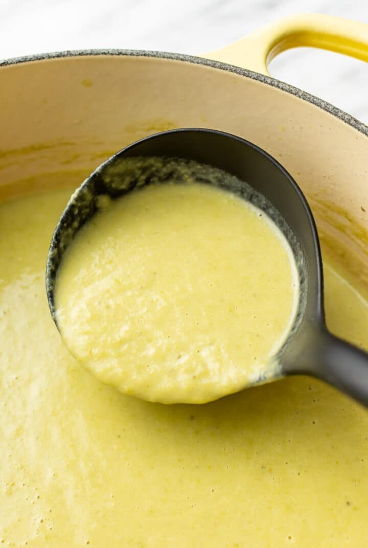 a ladle of asparagus soup