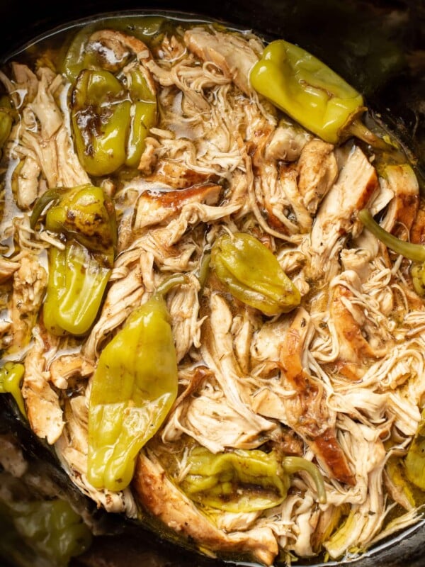 a slow cooker with Mississippi chicken