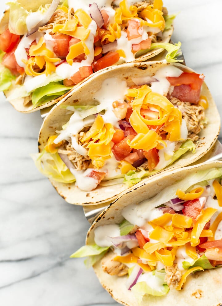 three ranch chicken tacos