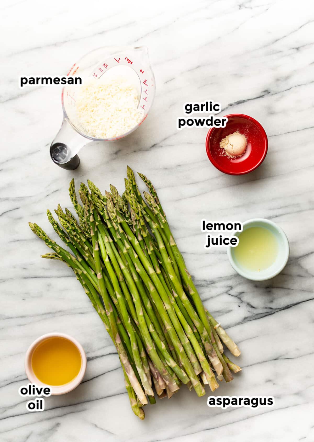 ingredients for roasted asparagus in prep bowls