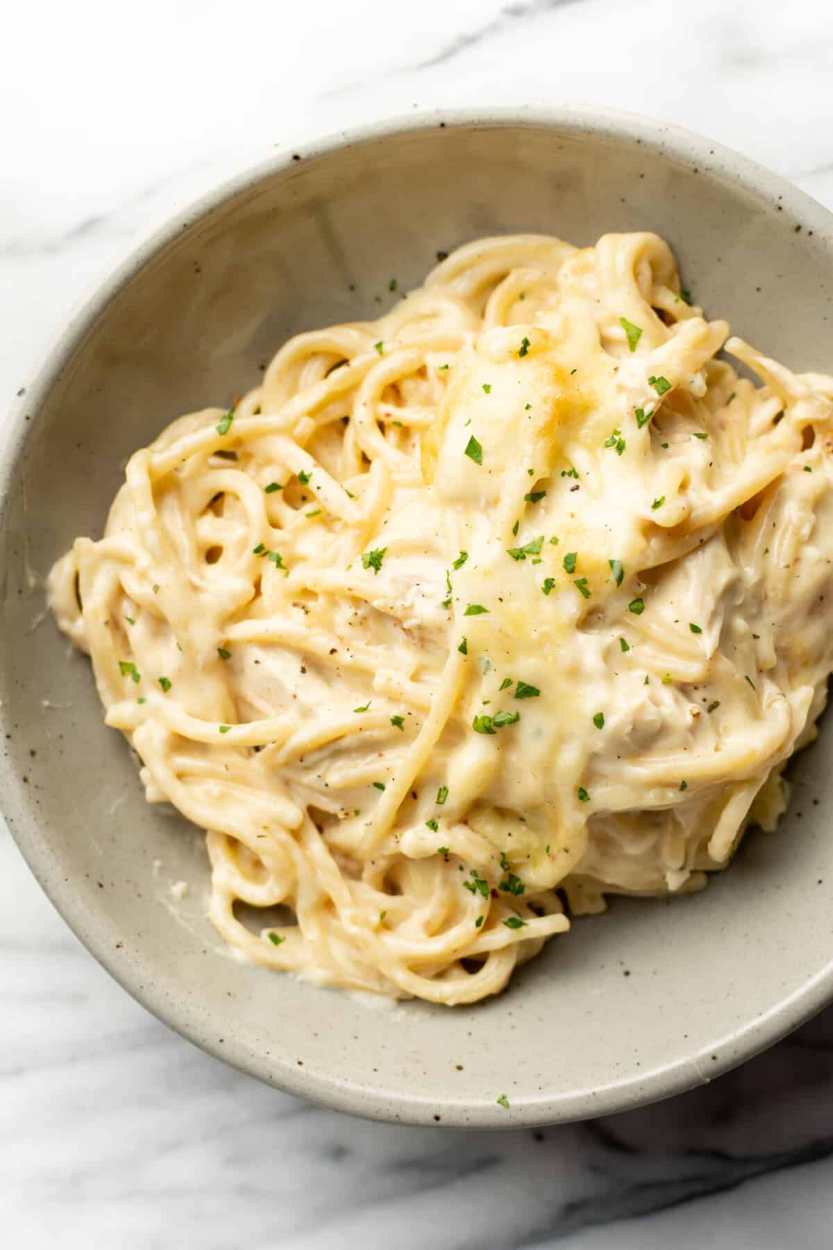 a bowl of ranch chicken spaghetti