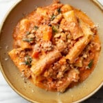 a bowl of ground turkey pasta