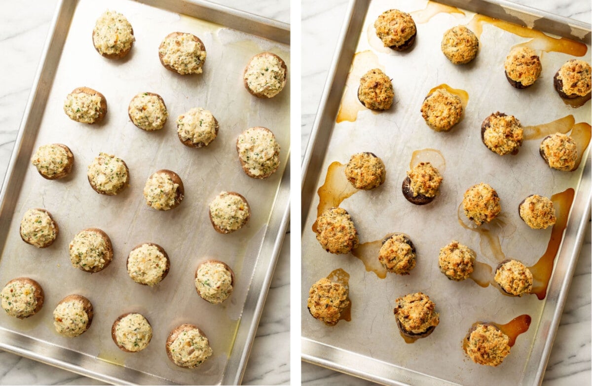 stuffed mushrooms before and after baking