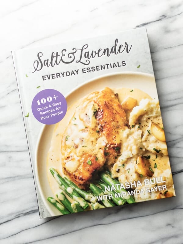 the salt and lavender cookbook on a marble surface