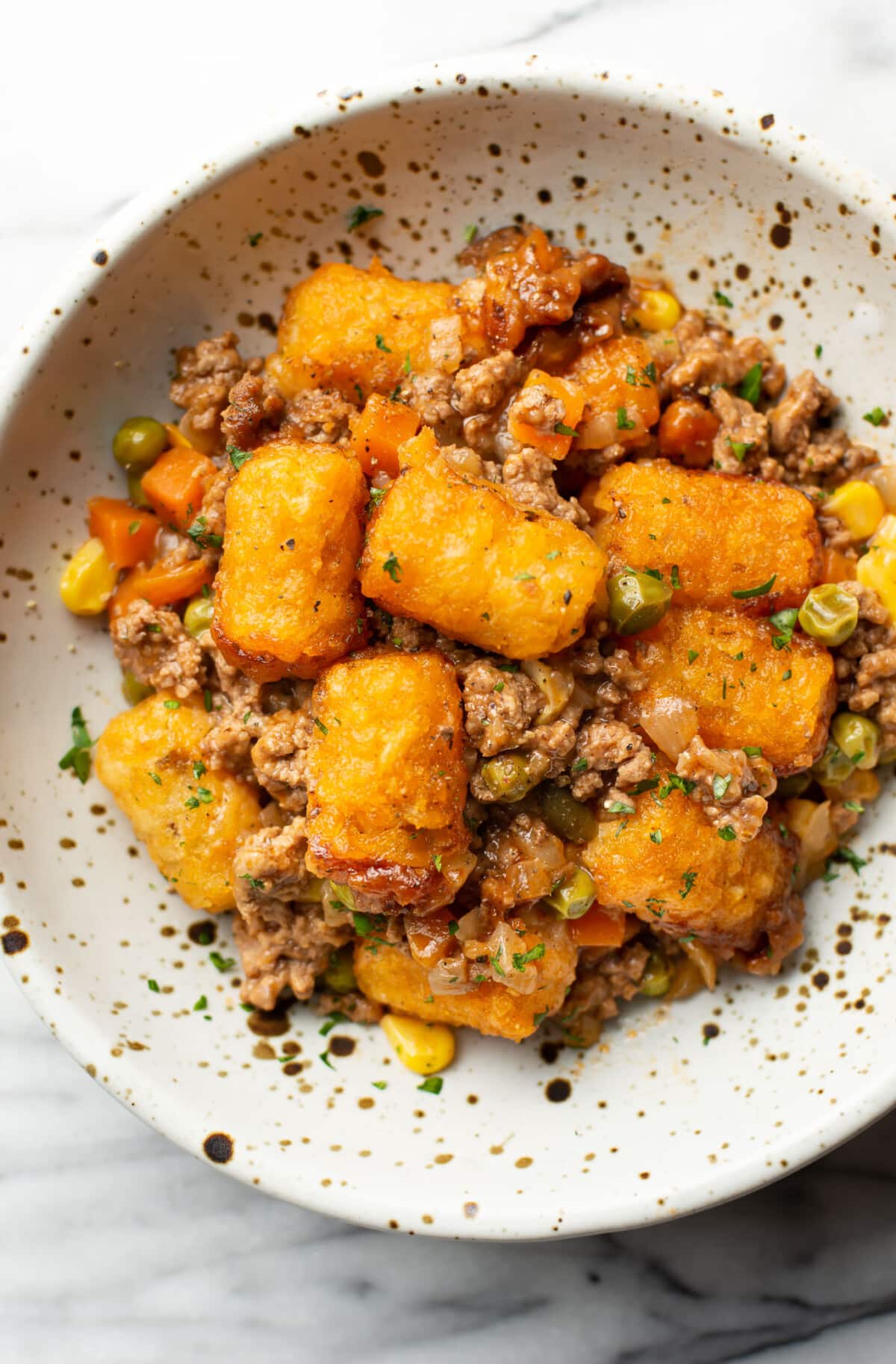 a bowl of tater tot shepherd's pie