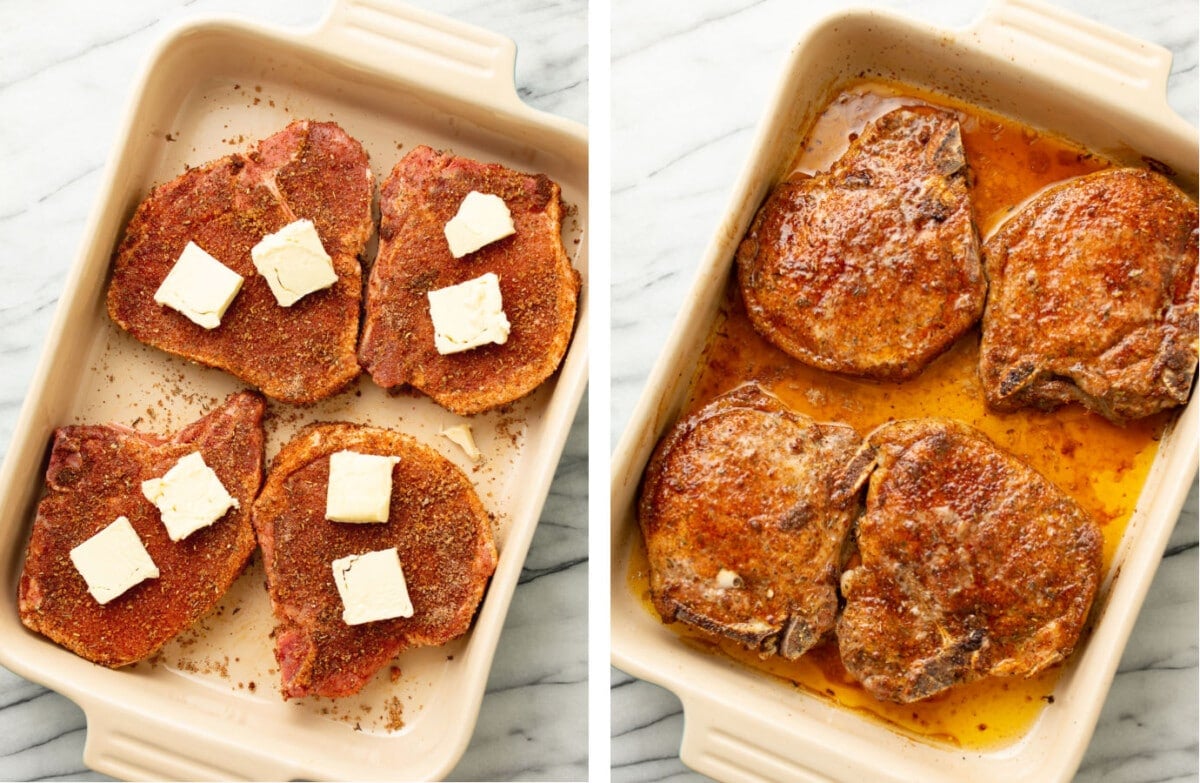 pork chops before and after baking