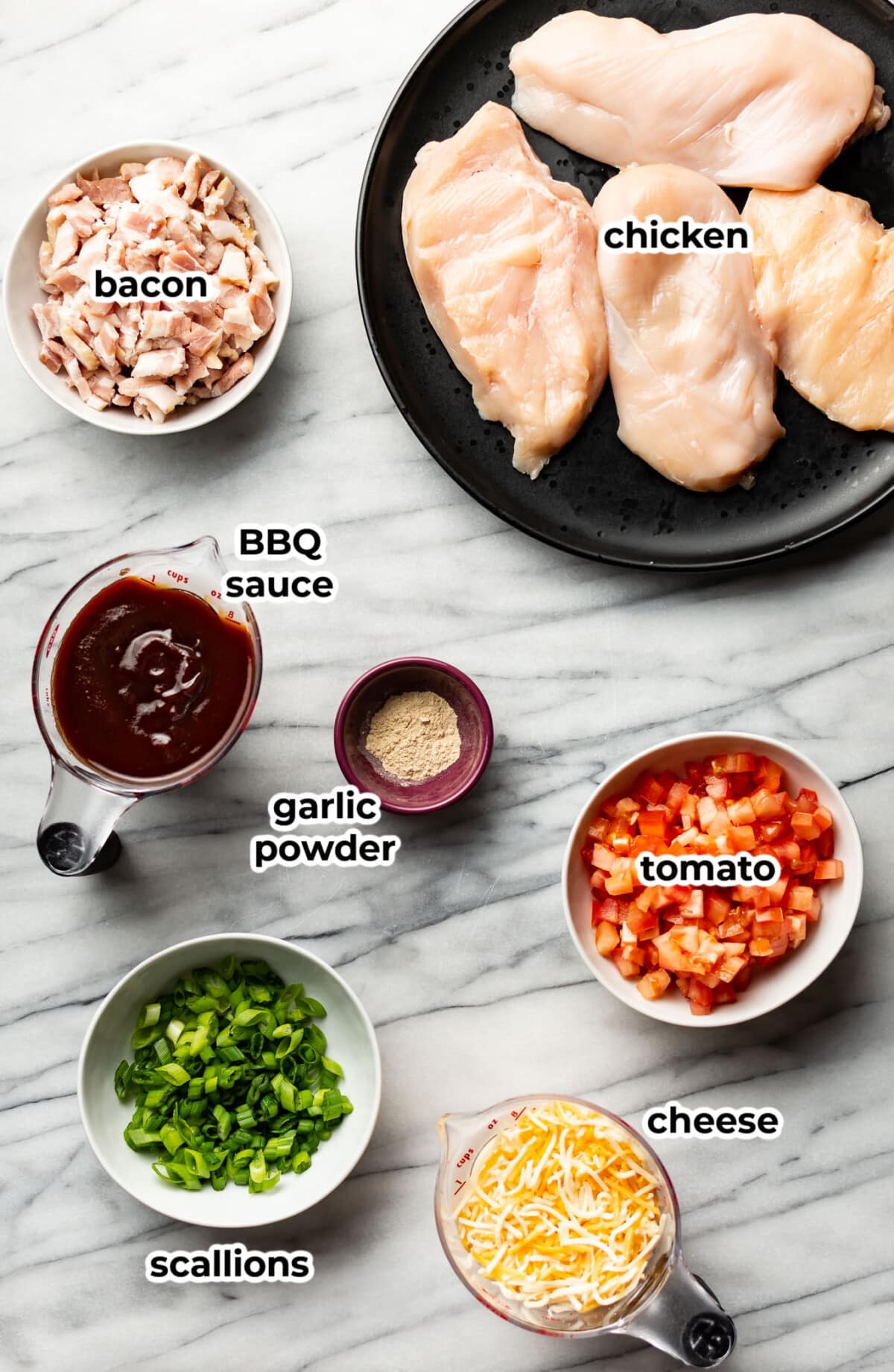 ingredients for monterey chicken in prep bowls