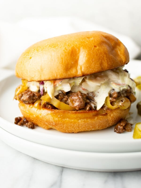 a plate with a mississippi sloppy joe sandwich