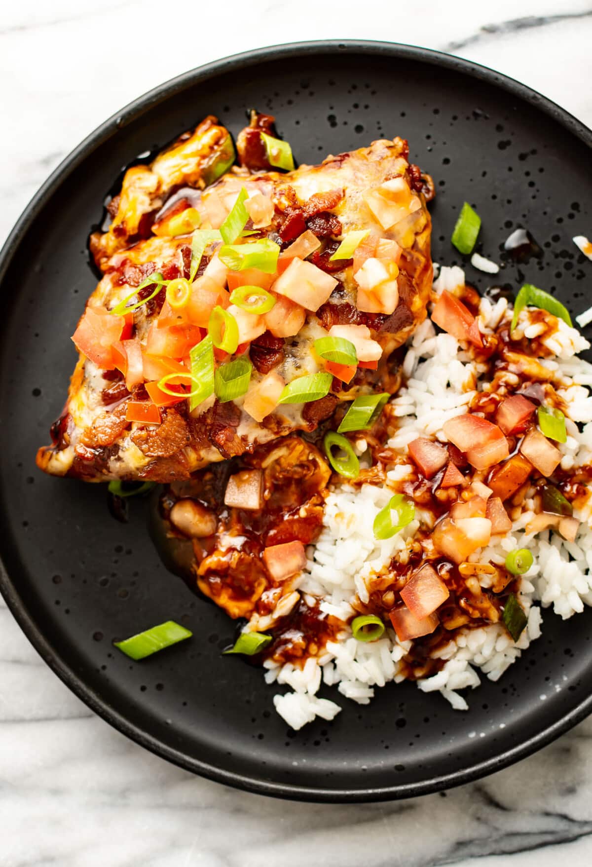 a plate with monterey chicken and rice