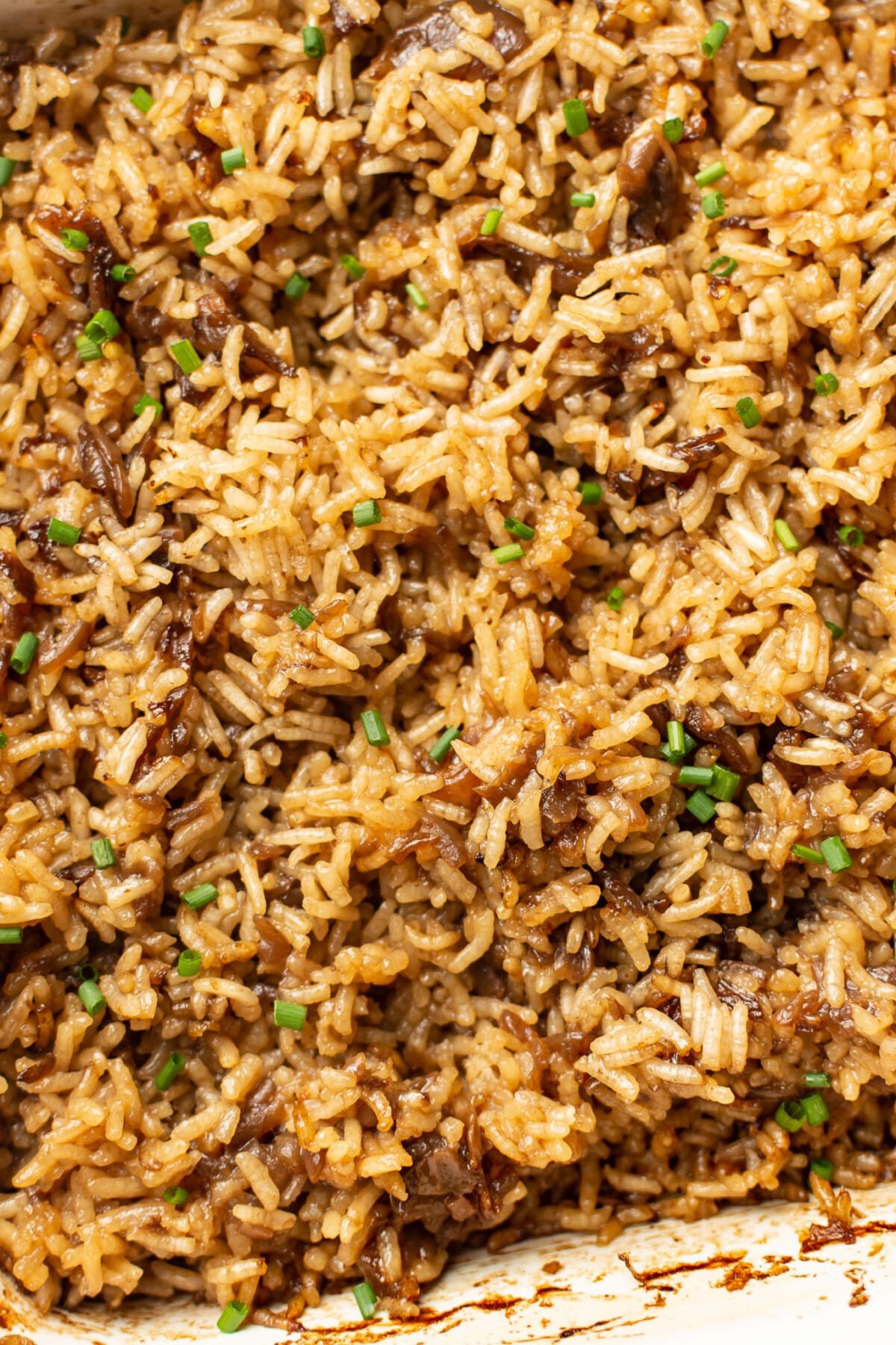 closeup of a casserole dish with butter rice