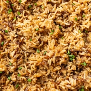 closeup of a casserole dish with butter rice