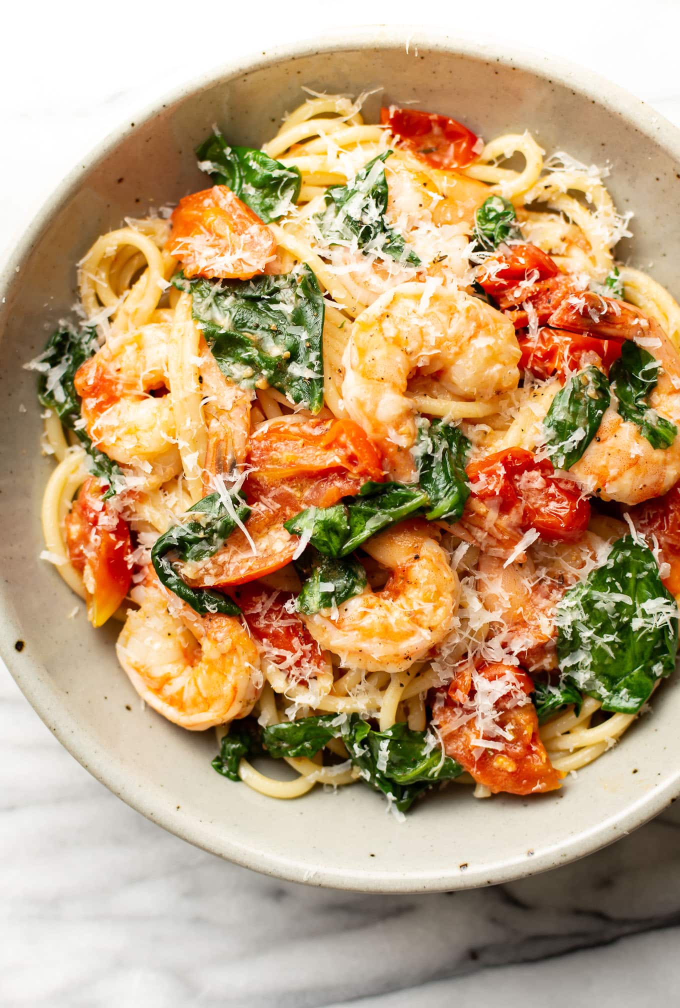 Tomato Spinach Shrimp Pasta