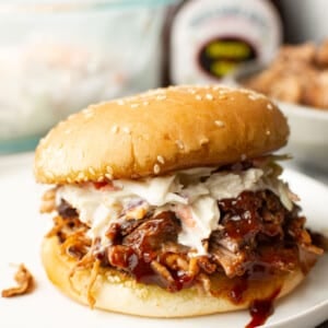 a pulled pork sandwich with coleslaw