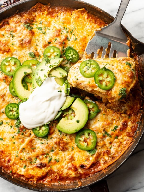 serving chicken enchilada skillet