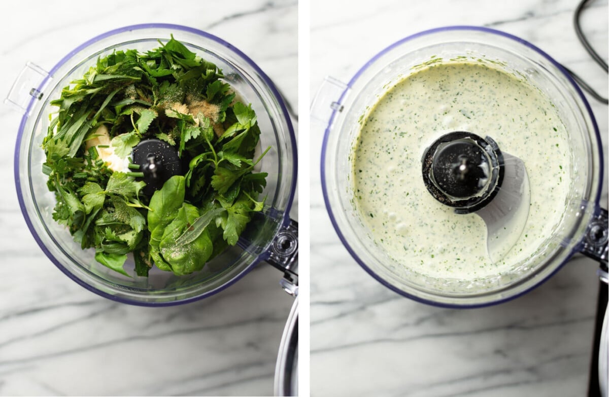 making green goddess dressing in a food processor