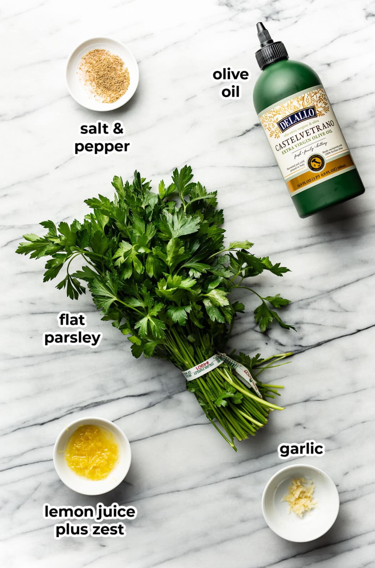 ingredients for gremolata in prep bowls