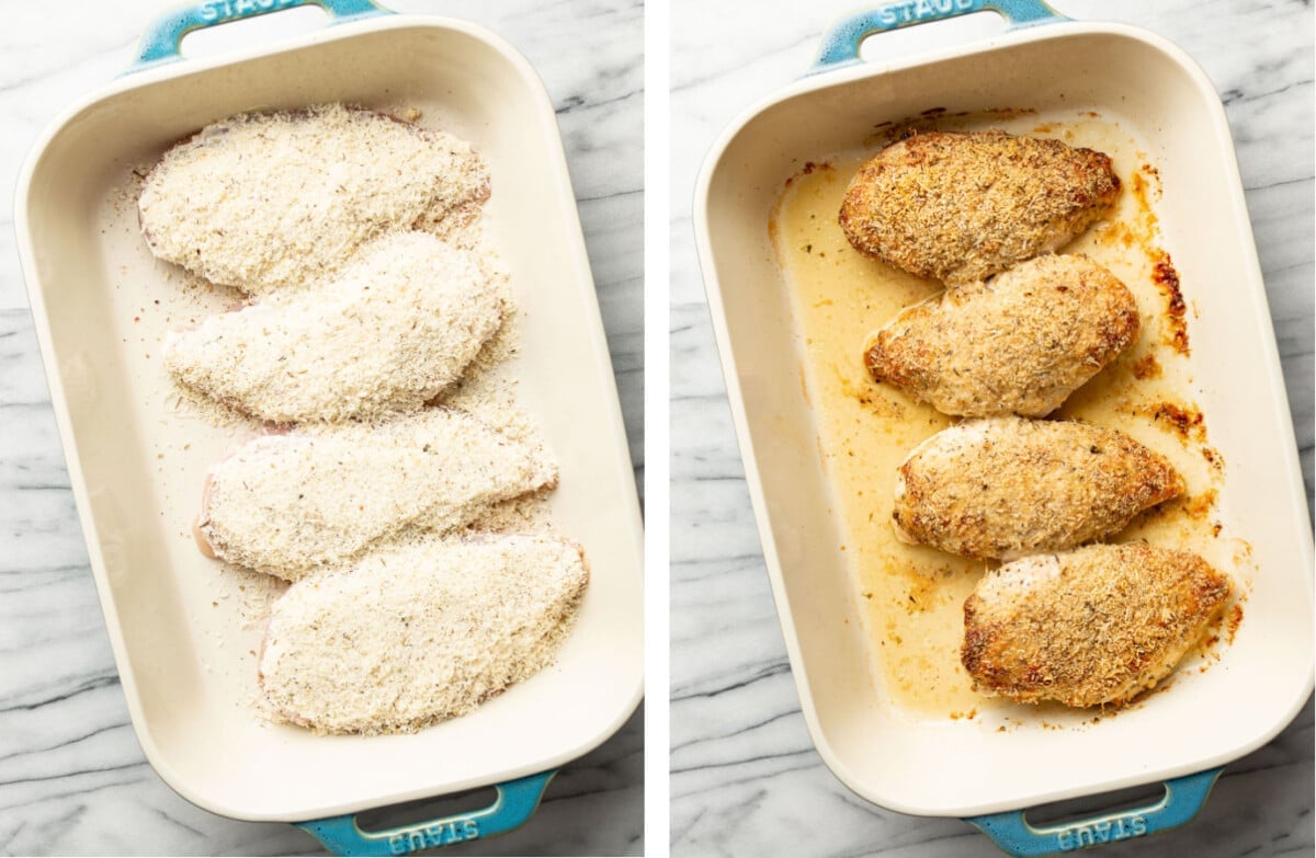parmesan mayo chicken before and after baking