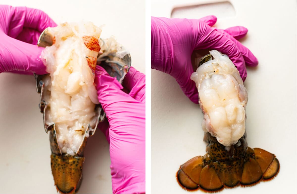 taking lobster meat out of its shell