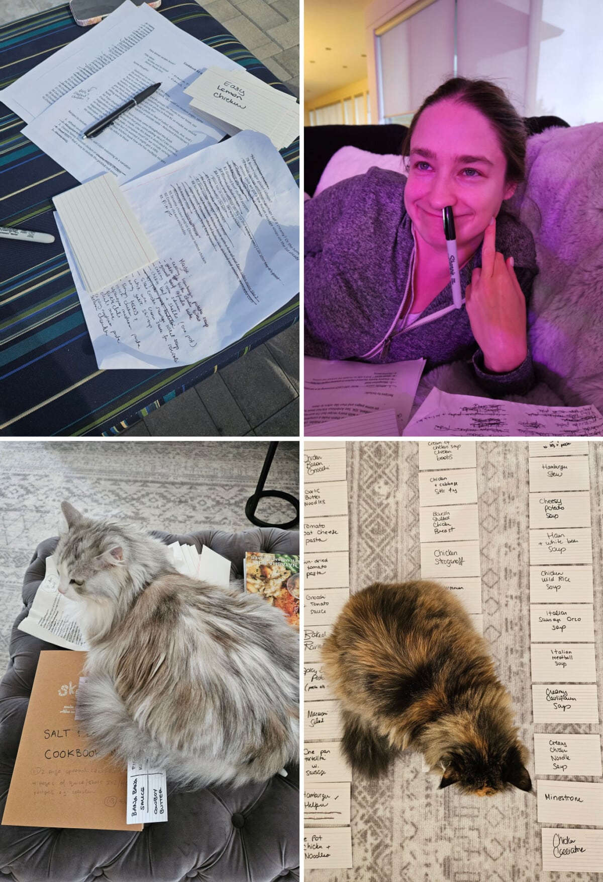 a collage featuring the process of making the salt and lavender good taste cookbook